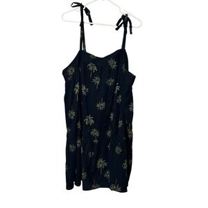 Loft Beach XXL Palm‎ Tree Print Tie Strap Dress Navy Blue Cotton Tropical NEW